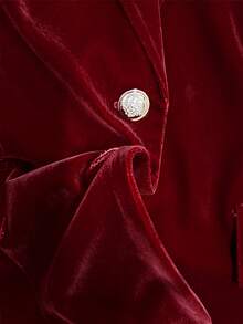 Women's Autumn/Winter Elegant Commute Holiday High-Quality Composite Velvet Fabric Single-Breasted Gold Thread Embroidered Fitted Long Sleeve Blazer - Burgundy - View 7