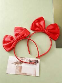 1pc Bright Red Satin Large Bow Headband, Sweet Princess Style Hair Accessory, Suitable For Birthday Party, Cosplay Costume - Multicolor - View 3