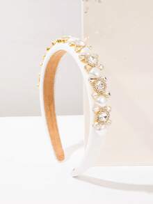 1pc Solid Color Elegant Gemstone Pearl Thin Rim Headband, Fresh Sweet Daily Versatile Dating Shopping Holiday Essential Women's Outfit Exquisite Clothing Accessory Hair Ornament - White - View 4