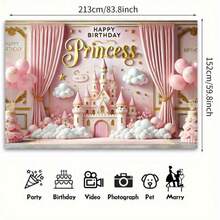 1pc Charming Pink Princess Castle Birthday Party Backdrop Banner, Suitable As A Photo Background Or Cake Table Decoration, For Birthdays, Parties, Celebrations, And Indoor Or Outdoor Garden Party Decorations - Multicolor - View 3