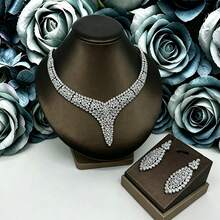 4pcs Fashion Middle East Saudi Copper Cubic Zirconia White Necklace, Earrings, Bracelet, Ring 4-Piece Jewelry Set. Luxury Necklace Set Jewelry. Suitable For Evening Party, Valentine's Day Gift - White - View 3