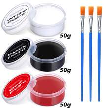 Large Capacity Oil-Based Paint Set, Includes White, Black, Red Colors (Free Brushes), Suitable For Adults; Applicable For Halloween Special Effects, Cosplay, Party Costumes, Scene Decoration, Mirror And Window Decoration - Painted Set - View 14