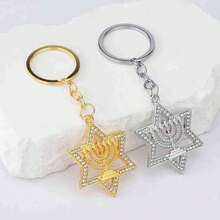 Llavero Menorah Estrella de David para Mujeres Hombres Regalos Religiosos Accesorios de Joyería de Acero Inoxidable - A - Ver 2