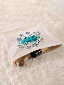 1pc Portable Cosmetic Storage Bag With Ocean Elements Seashell & Starfish Pattern, Double-Sided Print Travel Zipper Makeup Pouch, Multi-Function Toiletry Organizer - Multicolor - View 4