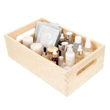 1PC Unfinished Pine Wood Box For DIY Crafts Arts Hobbies And Home Storage Solid Wood Storage Box Small Desktop Organizer With Side Handles Multi-Purpose Wooden Box Basket Suitable For Home Office Clutter Storage - Multicolor - View 7