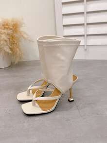 Women's Short Toe-Clip High Heel Sandals, Metal Stiletto Square Toe Open Toe Sandals, Sexy Style Ankle Boots, Spring/Summer Fashion, Suitable For Party, Daily Wear, Street, Slimming, Height-Increasing, Versatile, Niche Design High Heels - White - View 6