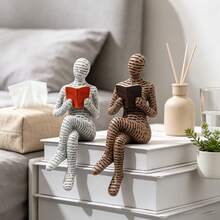 1pc Resin Reading Figurine Home Decor Ornament, Reading Style, Home Decoration Accessory, Best Choice, Autumn Decor, Room Decoration - Multicolor - View 6