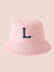 1 pezzo Cappello a secchio per bambini con ricamo lettere A-Z rosa, cappello leggero per protezione solare, adatto per attività all'aperto di ragazzi e ragazze - Black Label - Cappello da pescatore rosa - Visualizzare 38