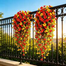 12Pcs Orange Artificial Hanging Morning Glory Vine, Realistic Fake Floral For Fall, Thanksgiving & Halloween Decor, Weatherproof Fake Flower For Indoor Outdoor Wall Porch Garden Home Ornament - Orange - View 7