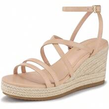 Espadrilles Wedge Sandals For Women: Slip On Elastic Ankle Strap Platform Sandals Dressy Comfortable Summer Wedges Heels Shoes - 11 + 0115-nude - View 1
