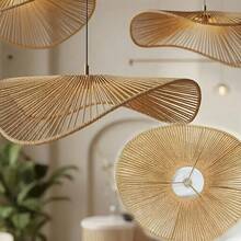 2pcs Creative Handmade Woven Pendant Light Shades, Vintage Retro Style, Hemp Rope Woven Rattan-Like Lamp Shade For Living Room, Dining Room, Bed & Breakfast, Bedroom, Loft - Round - View 5