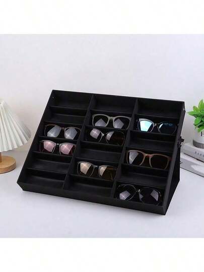 18-Grid Eyeglass Organizer Display Case, Elegant Velvet-Lined Jewelry Tray Stand For Sunglasses Collection, Multi-Purpose Storage Box For Shelf  Aesthetic Shelf Decor