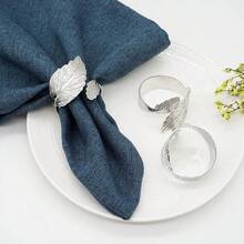 24/36/48pcs Leaf-Shaped Gold Napkin Rings, Shiny Metal Napkin Rings Table Decoration, Fashionable Autumn Napkin Rings Bulk, Suitable For Christmas, Easter, Wedding, Party, Elegant Table Setting - Silver 1 - View 4