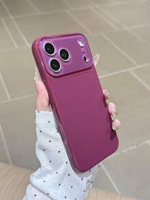 奢華純色夏季多巴胺酒紅色手機殼，適用於 iPhone 17 Pro Max 16 15 14 13 12 11 Pro Max，玻璃亮片鏡頭精確孔位保護背蓋，親膚柔軟觸感，極簡可愛優雅手機殼，適用於 iPhone 17 Pro Max 16 Pro Max 17 Pro 15 Pro Max 14 Pro Max 13 Pro Max - 紫色 - 查看 1