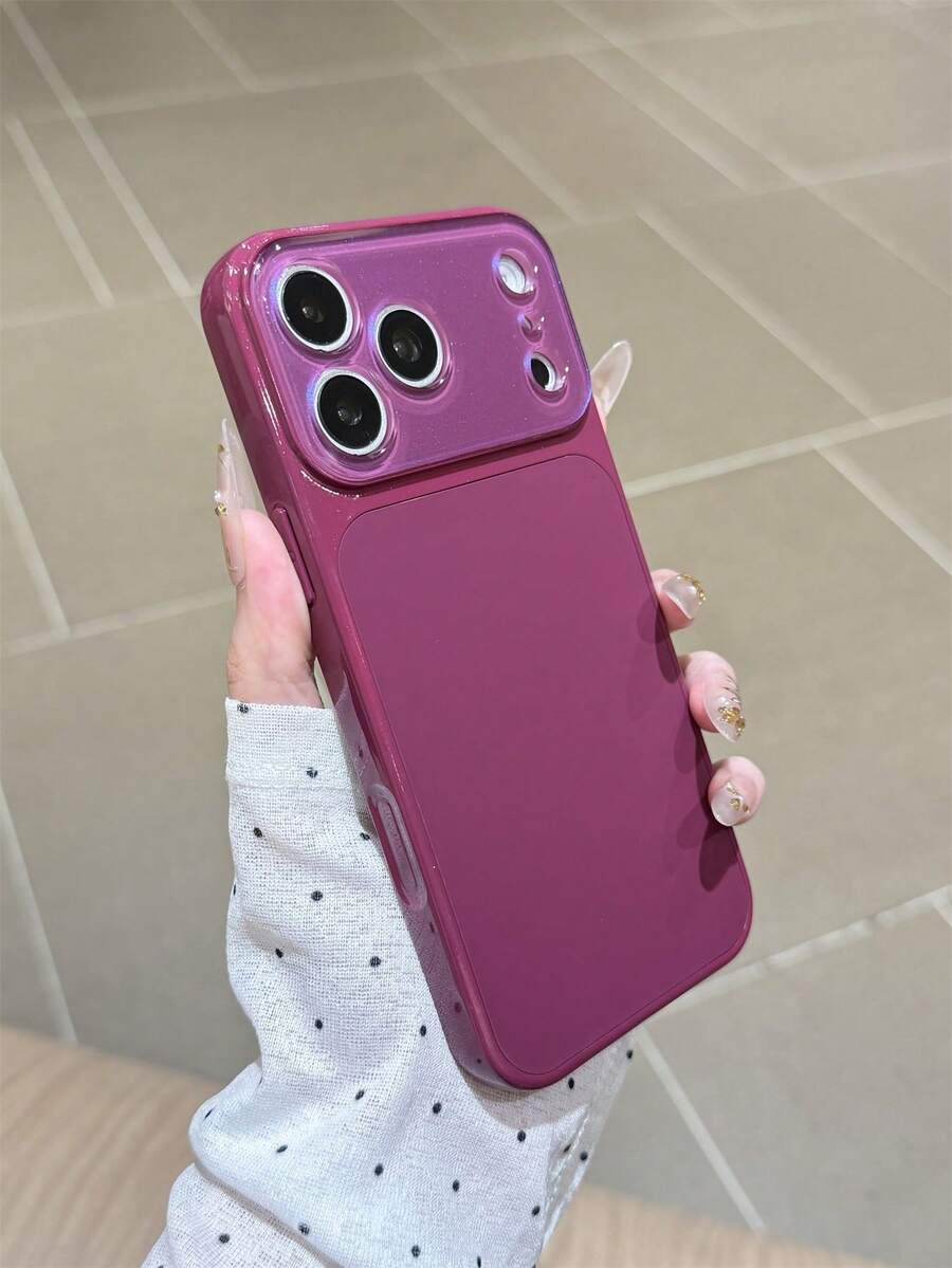 奢華純色夏季多巴胺酒紅色手機殼,適用於 iPhone 17 Pro Max 16 15 14 13 12 11 Pro Max,玻璃亮片鏡頭精確孔位保護背蓋,親膚柔軟觸感,極簡可愛優雅手機殼,適用於 iPhone 17 Pro Max 16 Pro Max 17 Pro 15 Pro Max 14 Pro Max 13 Pro Max - 紫色 - 查看 1