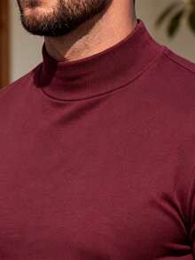 ALTZTAR Men's Loose Fit Thin Mock Neck Short Sleeve T-Shirt, Simple & Fashionable, Suitable For Summer - Burgundy - View 3