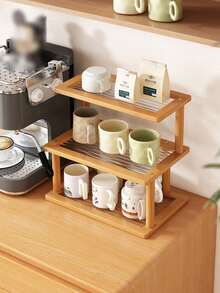 1 pieza Organizador de cocina de bambú de 3 niveles, soporte multifuncional de escritorio para tazas y estantería para té, estantería de almacenamiento para el comedor, estantería para especias de gran capacidad, estantería para utensilios, estantería para máquina de café y almacenamiento de granos, soporte para botellas, disponible en 2 estilos, goteo, transpirable y a prueba de humedad, adecuado para la cocina, el comedor, la barra de café, el escritorio y el almacenamiento en la sala de estar - Multicolor - Ver 6