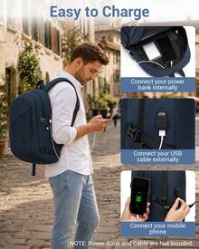 Large Laptop Backpack 15.6 Inch USB Charging Port Anti Theft With Lock Water Resistant Business Travel Rucksack Work Computer Backpack For Men Women School Office Gift Dark Blue - 深藍色 - 查看 4