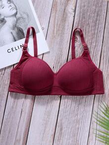 Girl's Solid Color Ribbed Adjustable Strap Bra, Comfortable And Seamless Push-Up Bra,Bras Suitable For Girls During Puberty. - Red - View 1