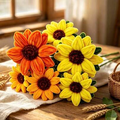 2/4pcs Twisted Stem Sunflower Finished Bouquet, For Home Floral Arrangement Decor, Graduation Season Gift, Cute Creative Style Gift, Flower Shop Material, Photography Prop, Christmas Halloween Decoration