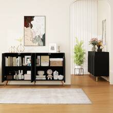 Mid Century Sideboard, Black With 3D Rills And Adjustable Shelves - Black - View 3