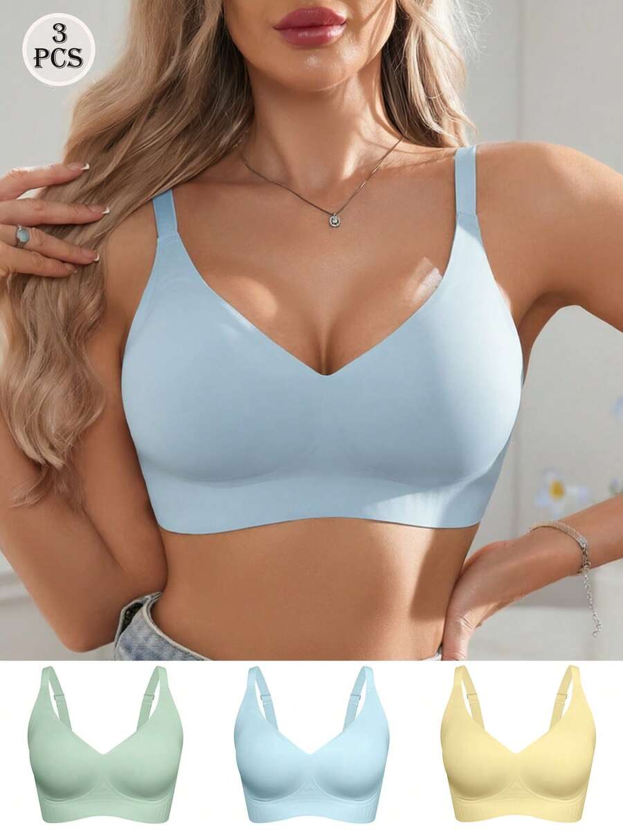 3pcs/Set Wireless Jelly Bra, Comfortable & Soft Women's Fashion Bra - Multicolor - View 1