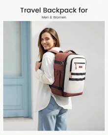 40l Large Capacity Travel Backpack Tsa Approved Carry On With 3 Packing Cubes Waterproof Laptop Backpack For Women And Men - Brown and White - View 2