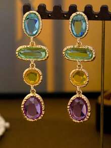 1 Pair Geometric Dangle Earrings, Versatile Multicolor Combination, Fashionable & Minimalist Design - Multicolor - View 4