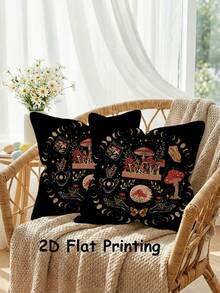 2Pcs Watercolor Pumpkin Autumn Throw Pillow Case, Black And White Polka Dot Mushroom Bow Thanksgiving Farmhouse Throw Pillow Cover Home Sofa Holiday Party Decoration Living Room Bedroom Bed Sofa Cushion Cover Cushion Case (Unstuffed) - Black - View 4