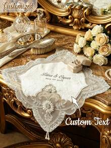 Personalized Embroidered Bridal Handkerchief, Customizable Name And Wedding Date, Elegant Lace Wedding Handkerchief, Suitable For Bride, Wedding Keepsake Gift - Multicolor - View 2