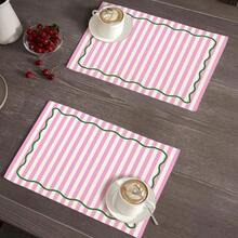 2pcs/4pcs/6pcs, Striped Pattern Kitchen Dining Table Tray Mat, Square Tray Mat, Table Mat, Holiday Table Decor, Seasonal Home Decor, Holiday Decor, Thickened Linen Material, Perfect For Holiday Dining Room And Kitchen Decor - Multicolor - View 1