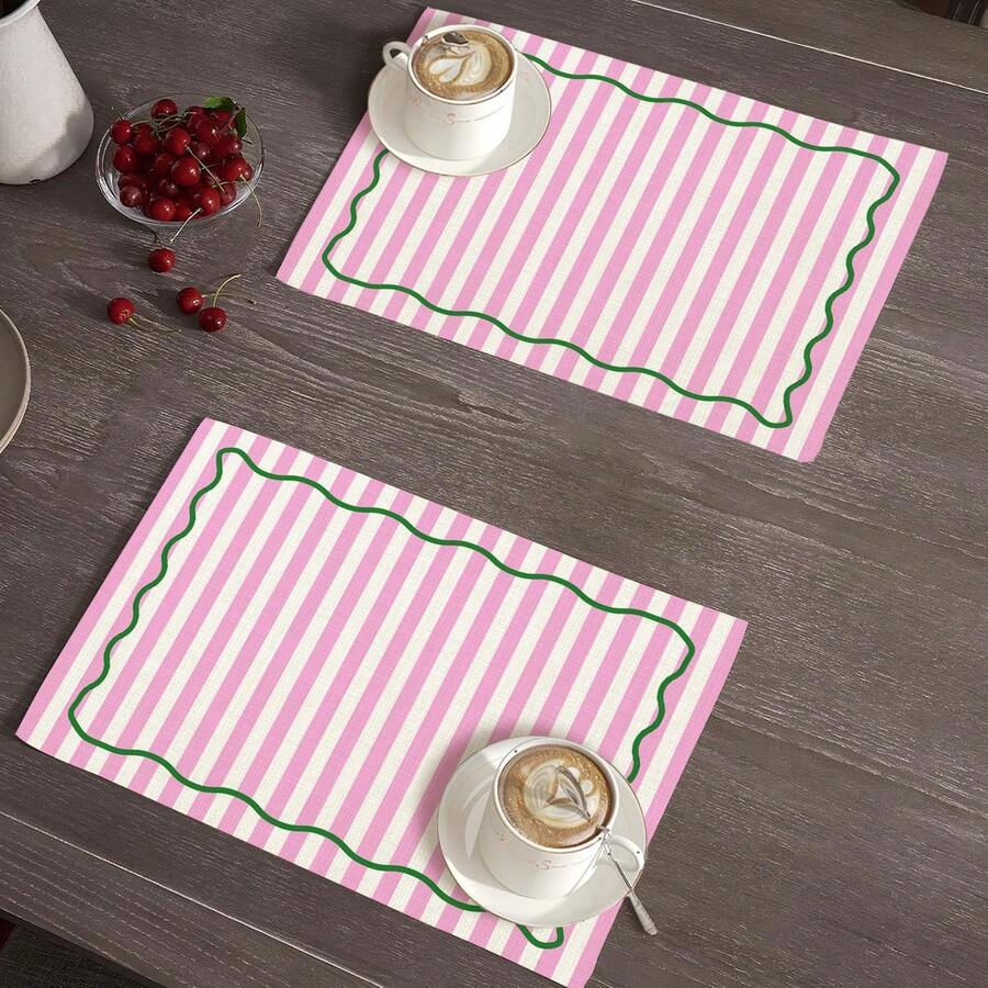 2pcs/4pcs/6pcs, Striped Pattern Kitchen Dining Table Tray Mat, Square Tray Mat, Table Mat, Holiday Table Decor, Seasonal Home Decor, Holiday Decor, Thickened Linen Material, Perfect For Holiday Dining Room And Kitchen Decor - Multicolor - View 1