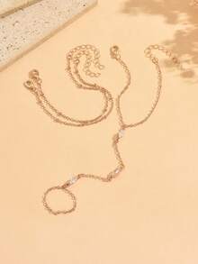 3 piezas/Set Pulsera de cadena de dedo minimalista delgada multicapa con strass, joyería de mano exquisita apilable de tono dorado para mujeres, adecuada para uso diario, citas y vacaciones - Multicolor - Ver 3