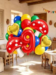 Cute Mushroom Number Balloon Set, Includes Red Number Balloons, Mushroom Balloons, Heart Balloons And Latex Balloons, Suitable For Mushroom Theme Birthday Party Decoration, Fairy Tale Theme Party And Other Occasions - View 1
