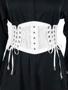 1pc Women's White Wide Elastic Waistband Corset Belt Lace Mesh Sexy Waist Cincher Accessory Suitable For Halloween Party Or Daily Wear - White - View 1