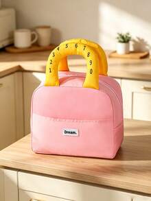 1pc/6pcs Back To School Cute Number Handle Lunch Tote Bag, Classic Plaid And Solid Color Options, Front Extra Pocket, Smooth Zipper, Large Capacity Interior Space For Meals And Utensils, Portable Design Suitable For Daily Commute, Picnic And Outdoor Short Trips - Multicolor - View 5
