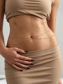 1pc Double Layer Non-Fading Beaded Waist Chain Bikini Belly Chain Beach Vacation Body Jewelry For Women - Double-layer Beaded Waist Chain In Multiple Colors - View 7