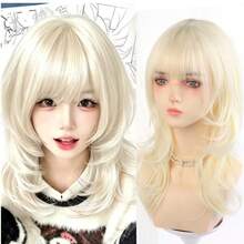 45CM Women's Medium-Long Fluffy Wolf Tail Synthetic Wig With Bangs, Matte Heat-Resistant Fiber, Lolita Style, Suitable For Daily Wear, Party, Cosplay - Multicolor - View 14