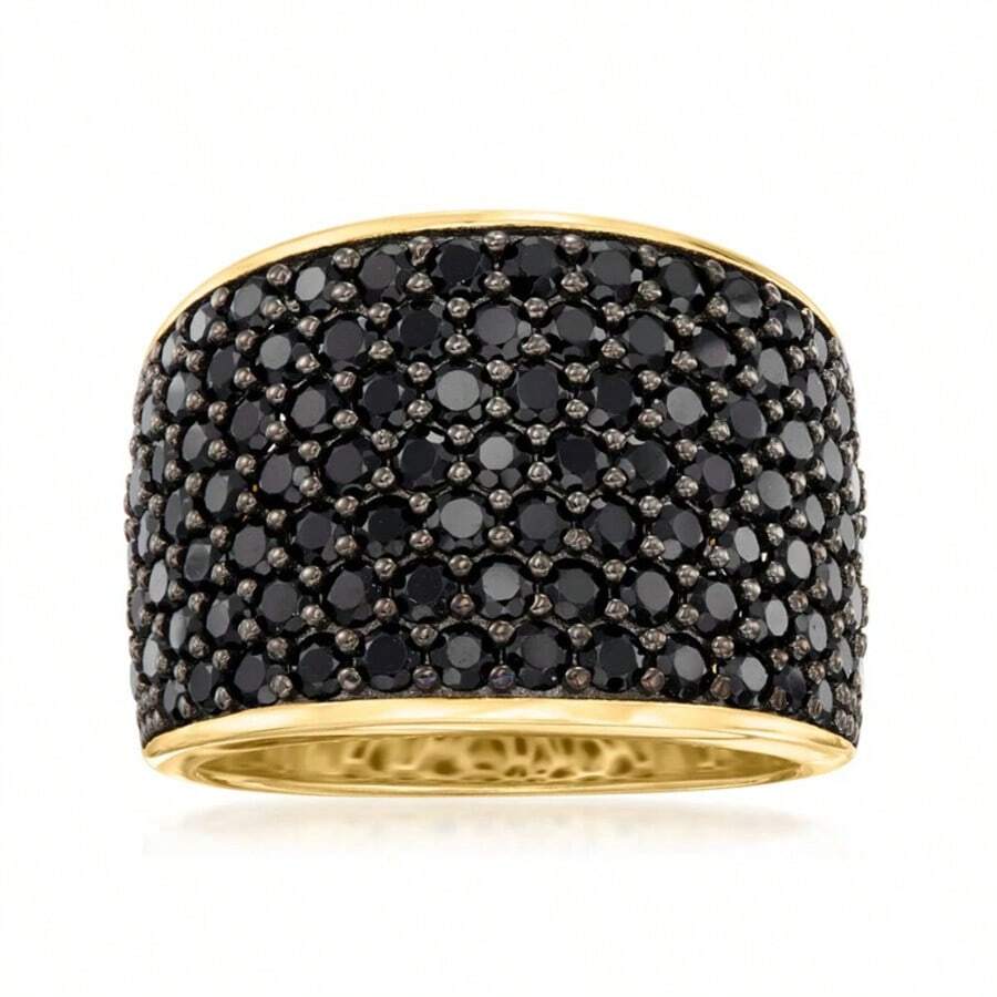 Vintage Luxury Wide Band Women's Ring. This Elegant Black Ring Is Inlaid With Synthetic Zirconia, Making It A Perfect Choice For Festivals, Parties, And Gift-Giving. - Golden - View 1