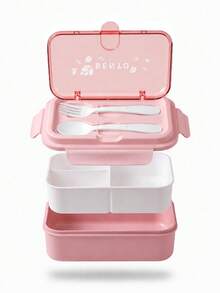 1 pieza Caja Bento con Utensilios, Caja de Almuerzo para Adultos Apta para Microondas, Contenedor de Almacenamiento de Alimentos de 3 Compartimentos, Bolsa de Almuerzo Bento Aislada, Caja de Almuerzo de Gran Capacidad a Prueba de Fugas - Multicolor - Ver 1