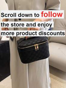 1pc Black PU Minimalist Casual Daily Toiletry Bag, Portable Makeup Bag, High-End Fashion Women's Bag For Work, Commute, Touch-Up, Toiletry Storage,Makeup Organizer,Room Decor - Black - View 2