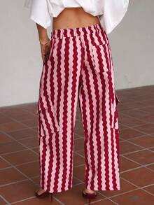 New Fashion Elegant Striped Colorblock Vacation Beach Casual Long Pants For Women, All Seasons - Pink Stripes - View 4