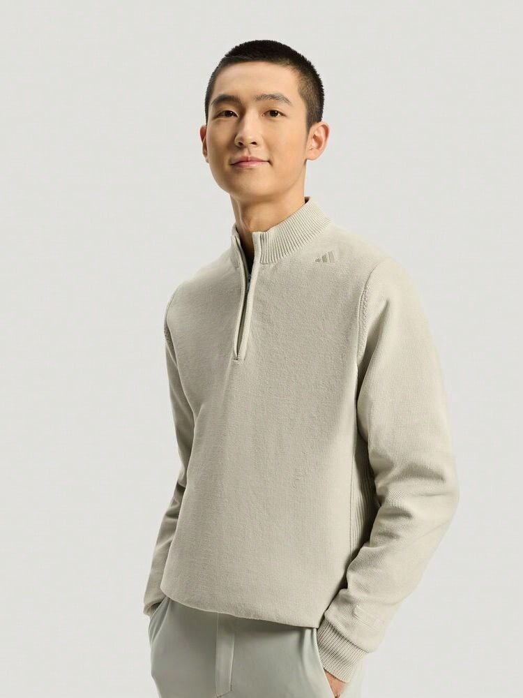 Adidas Men's WUZONG WEN HZ S Knit Sweatshirt No Hood KH2724 - Grey - View 1