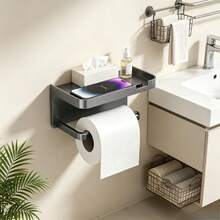 1pc Non Perforated Toilet Roll Paper Rack, Wall Mounted Double-Layer Storage Rack, Home Goods, Simple Black And White Multifunctional Storage Rack, Essential For Small Apartments, Practical Gift Items, Waterproof And Non Perforated - Multicolor - View 9