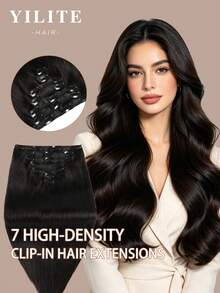 YILITE 7pcs 110-120g Natural #1B Natural Black Clip In Hair Extensions Real Human Hair Remy Human Hair Extensions Double Weft Straight Clip Ins For Women - S1B - View 2