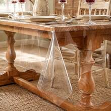 1Pc Clear Flat PVC Table Cover, Transparent Vinyl Rectangular Tablecloth, Oil Resistant Wipeable Table Protector For Daily Dinner, Banquet Party Holiday Decor - Style 2 (Hemmed) - View 8