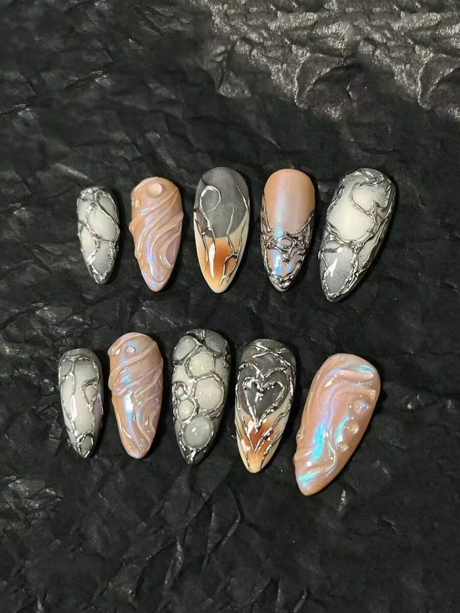 10 piezas de pegatinas de arte de uñas hechas a mano, uñas postizas decorativas de estilo vintage de verano, reutilizables, regalo para mujeres, adecuadas para que niñas y mujeres las usen en fiestas y en el día a día