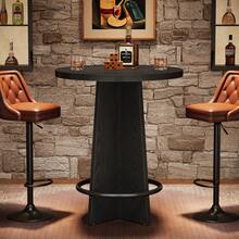 Tribesigns 37.4'' Tall Round Bar Table, Wooden Bistro Pub Table With Base And Metal Ring Footrest, Cocktail Desk For Coffee House, Kitchen Dining, Easy To Assemble, Brown And Black (Chairs Not Included) - Black - View 2