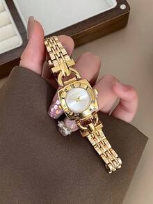 1件新款女款極簡休閒優雅歐式中東風手鍊腕錶，復古金色 - 金色 - 查看 2