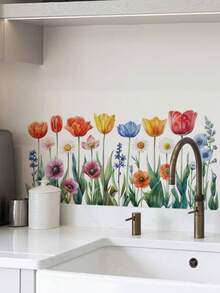 Watercolor Wildflower Baseboard Wall Stickers, PVC Waterproof Removable Self-Adhesive Paper, Tulip And Lavender Floral Long Strip Stickers, Countryside Ins-Style Kitchen And Bathroom Corner Cover-Up, Spring Rental Home And Airbnb DIY Soft Decoration - Wall Stickers - View 2